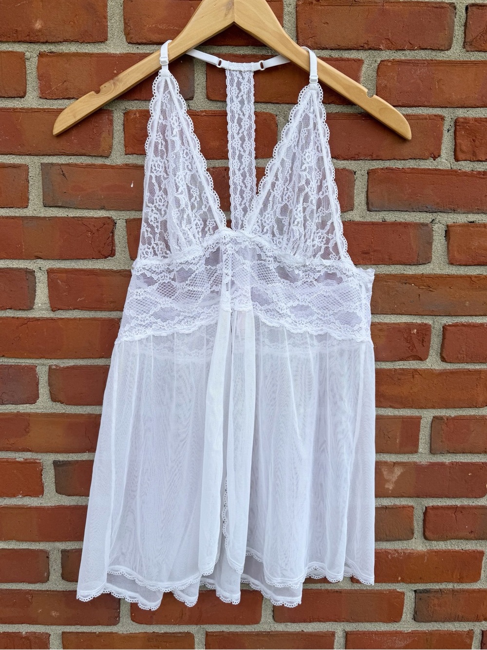Victoria's Secret White Sheer Lace Split Front Babydoll Halter Chemise